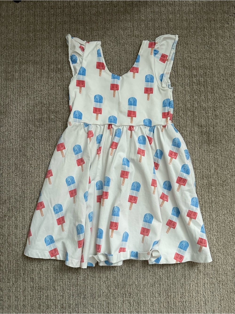 Monica + Andy Girls White Summer Dress with Blue & Pink Popsicle Print 5T
